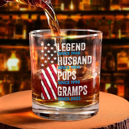 Gift For Father,Gift For Grandpa,Independence Day,Happy - America Legend Husband Dad Papa Stars And Stripes - Personalized Whiskey Glass