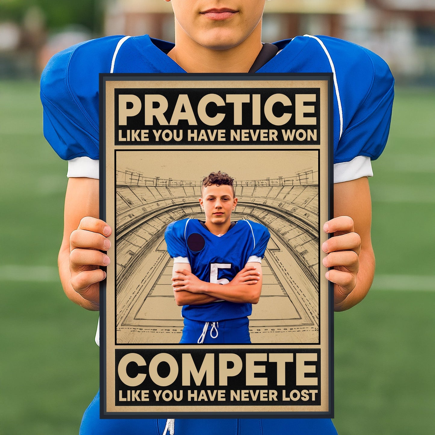 Practice Like You Have Never Won - Personalized American Football Photo Poster / Canvas
