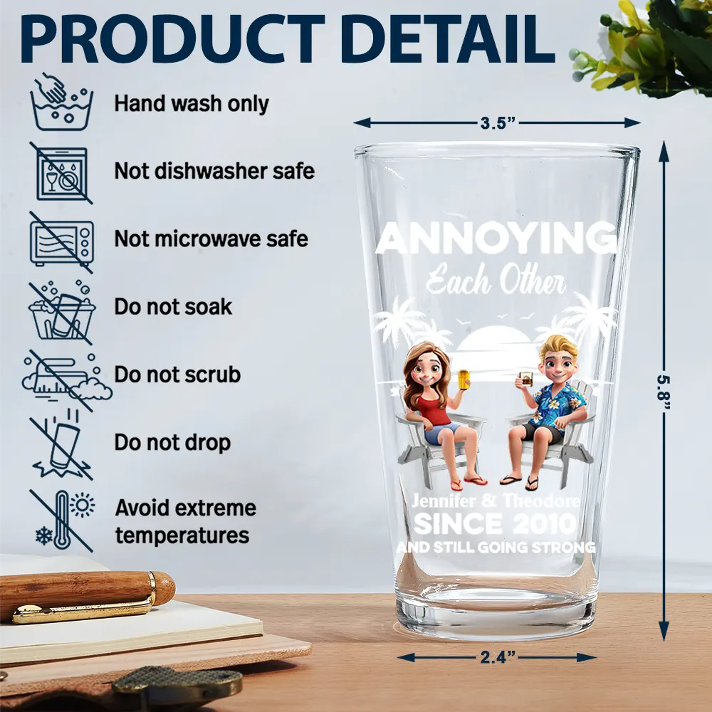 Gift For Couples,Gift For Husband,Gift For Wife,Gift For Boyfriend,Gift For Girlfriend,Funny - Annoying Each Other Since - Personalized Beer Glass