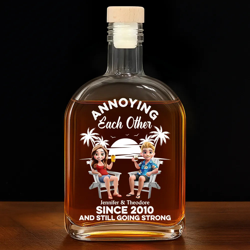 Gift For Couples, Gift For Husband, Gift For Wife, Gift For Boyfriend, Gift For Girlfriend, Funny - Annoying Each Other Since - Personalized Whiskey Bottle