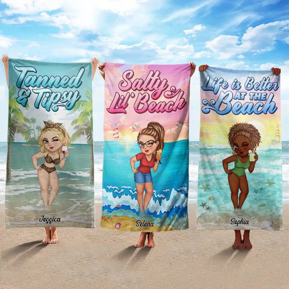 Personalized Tanned And Tipsy Beach Towel - Custom Gift For Woman Beach Lovers