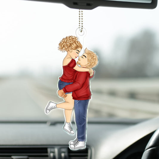 Chibi Couple Kissing - Anniversary Gift For Couples - Personalized Acrylic Car Hanger