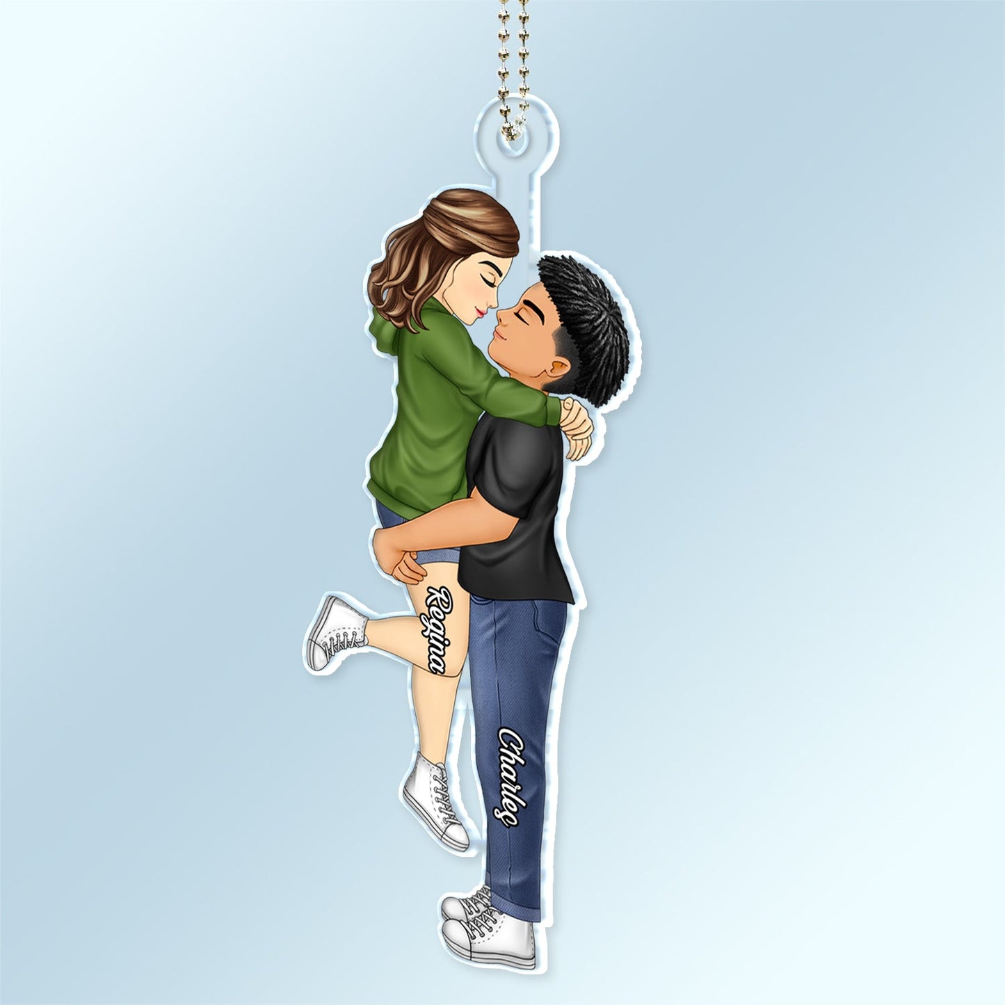 Chibi Couple Kissing - Anniversary Gift For Couples - Personalized Acrylic Car Hanger