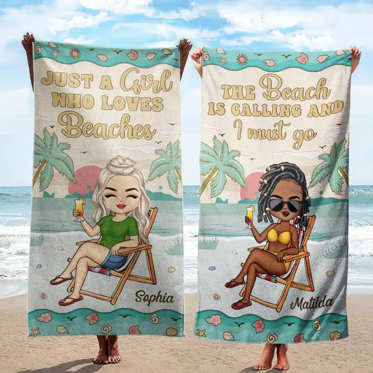 'Just a Girl Who Loves Beaches' - Personalized Custom Beach Towel