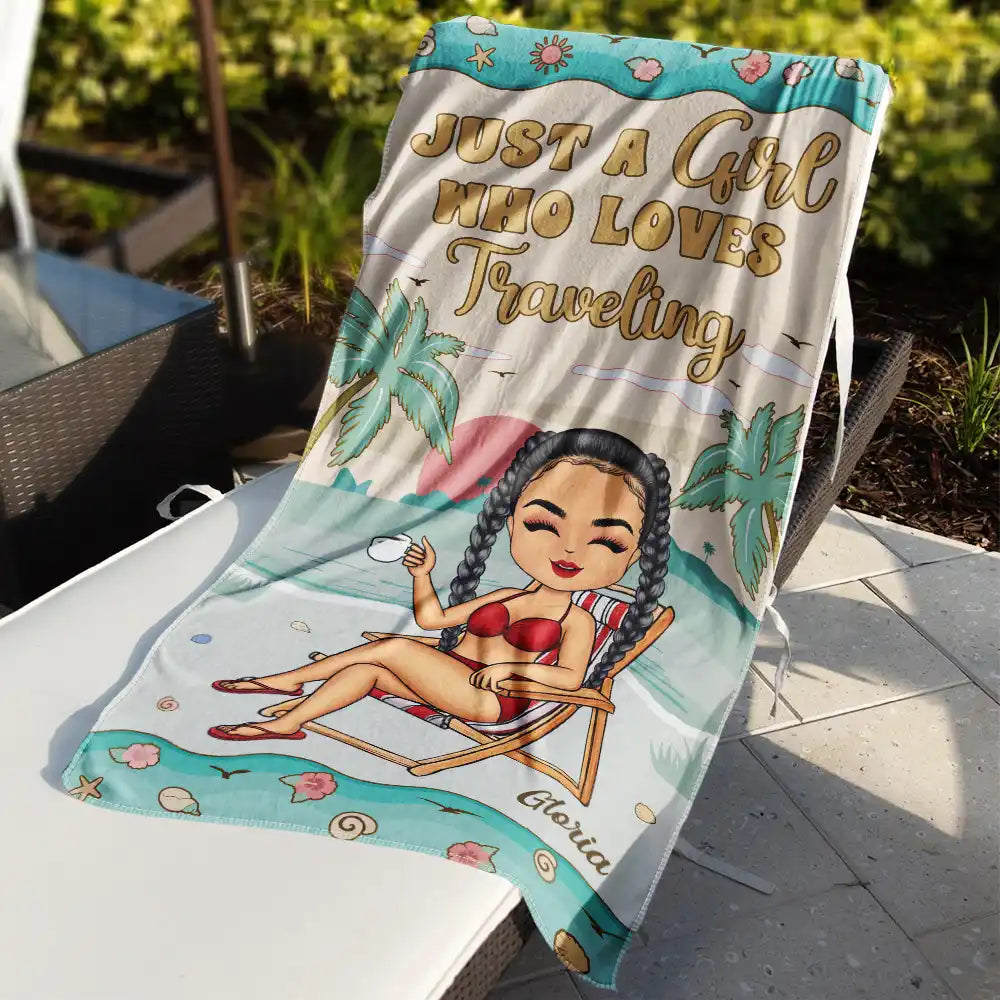 'Just a Girl Who Loves Beaches' - Personalized Custom Beach Towel