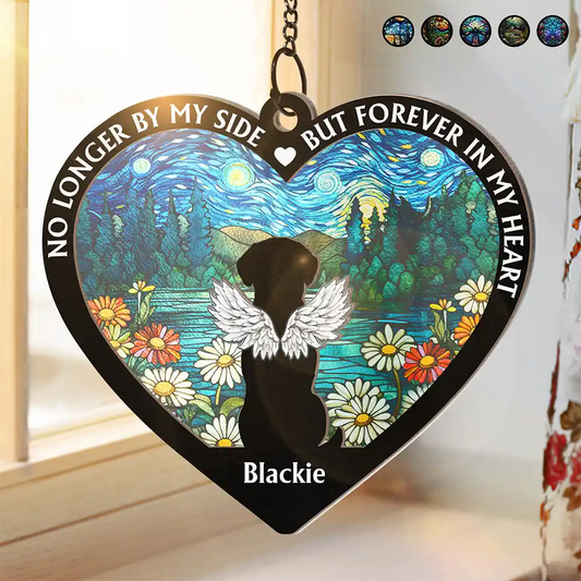 No Longer By My Side Dog Cat Memorial Heart - Personalized Window Hanging Suncatcher Ornament