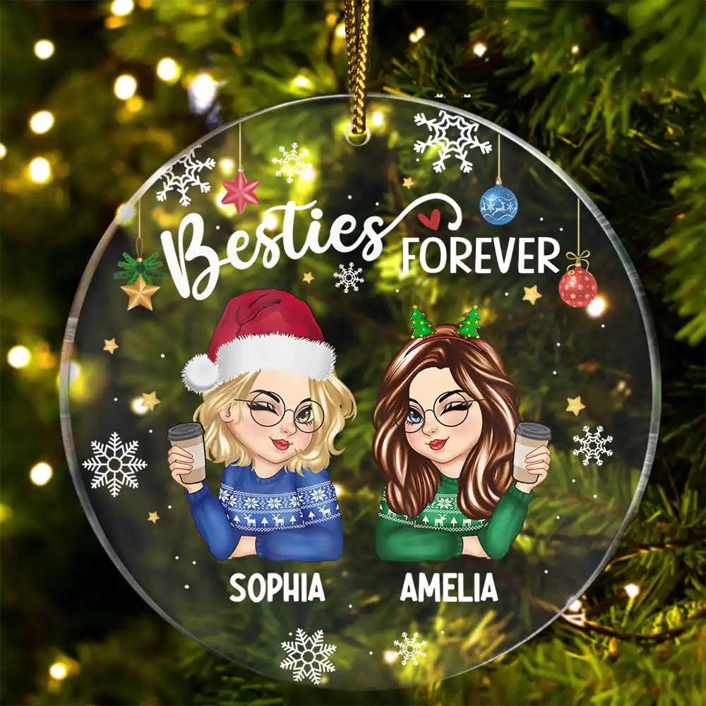 Besties Forever Christmas - Personalized Circle Acrylic Ornament