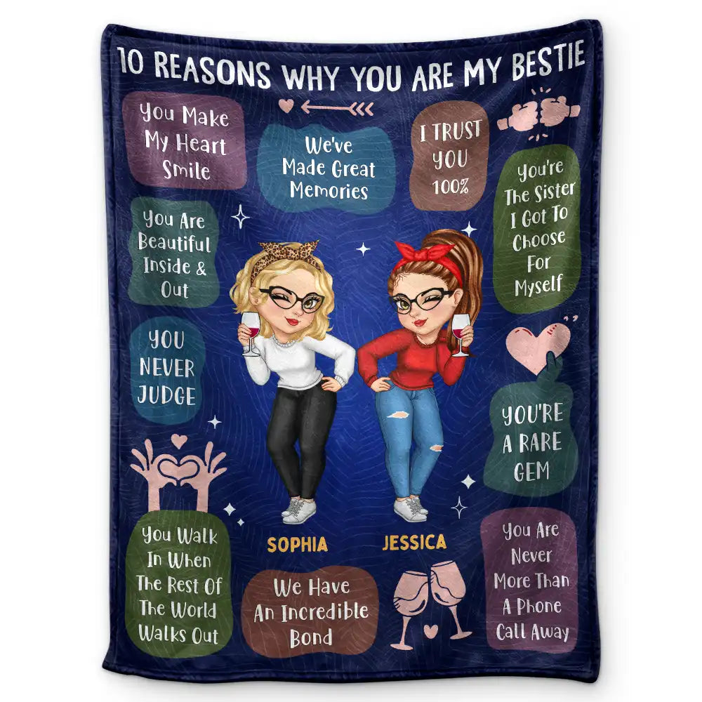 Custom '10 Reasons Why You're My Bestie' Blanket - Personalized Gift