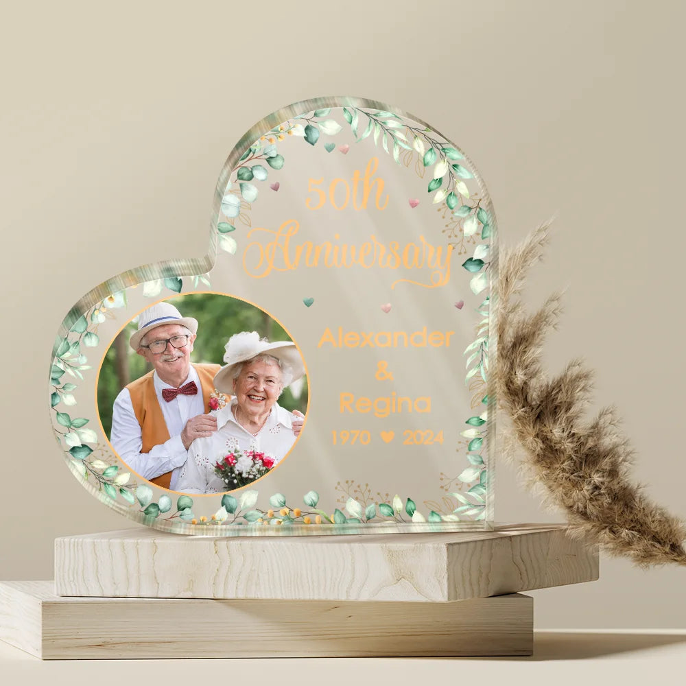 Plaque material and size view - Personalized 50Th Anniversary Heart Acrylic Plaque