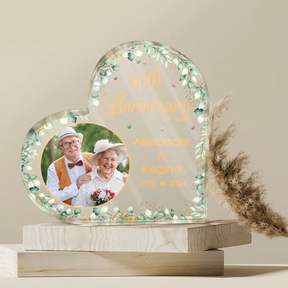Plaque material and size view - Personalized 50Th Anniversary Heart Acrylic Plaque