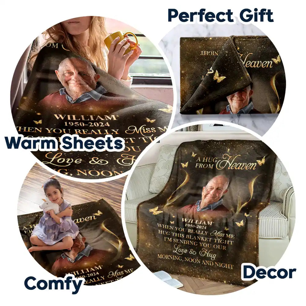 Memorial, Family - Custom Photo A Hug From Heaven Family Memorial - Personalized Fleece Blanket, Sherpa Blanket

