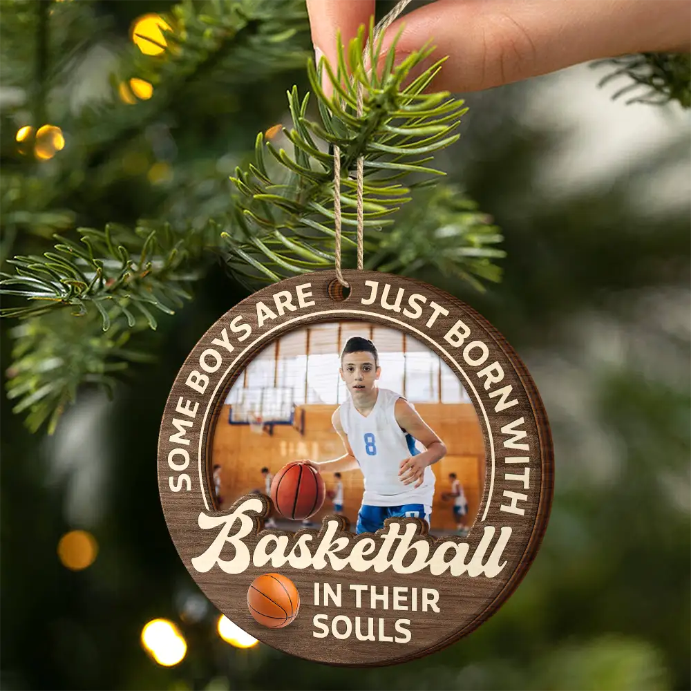 Custom Born With Sports In Their Souls Photo Ornament personalization view for Son/Grandson