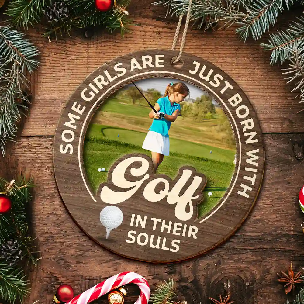 Wooden Ornament material and size view - Custom Born With Sports In Their Souls Photo Ornament