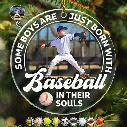 Personalized Sports Photo Acrylic Ornament for Kids/Babies with personalized design details for meaningful gifting