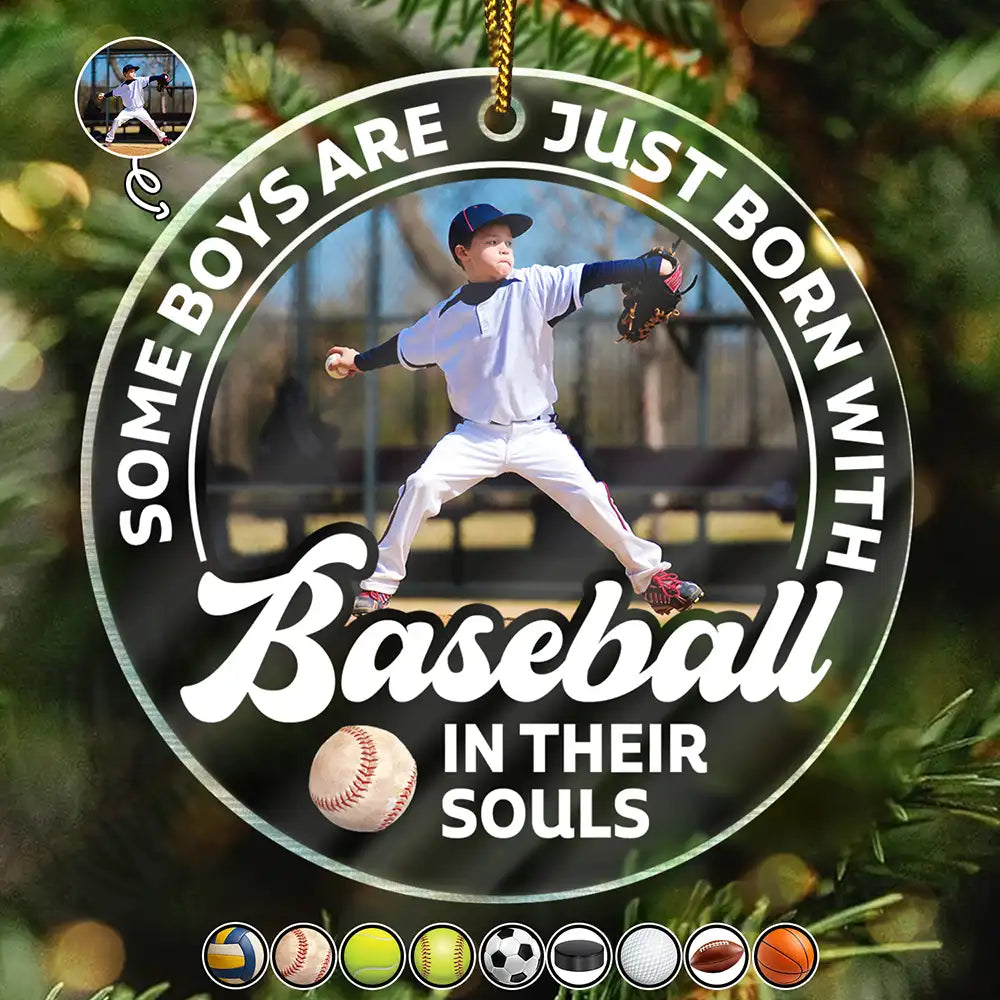 Personalized Sports Photo Acrylic Ornament for Kids/Babies with personalized design details for meaningful gifting