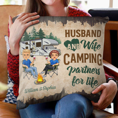 “Let’s Sit By The Campfire” - Personalized Husband & Wife Camping Pillow