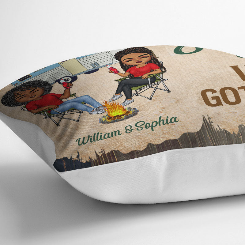 “Let’s Sit By The Campfire” - Personalized Husband & Wife Camping Pillow