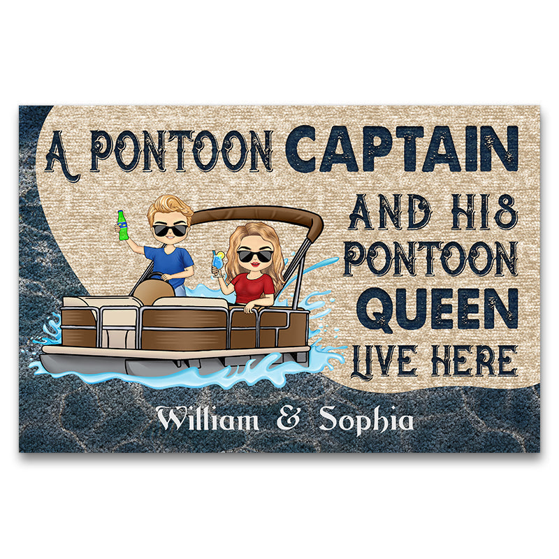 A Pontoon Captain And His Pontoon Queen Live Here - Personalized Custom Couple Doormat