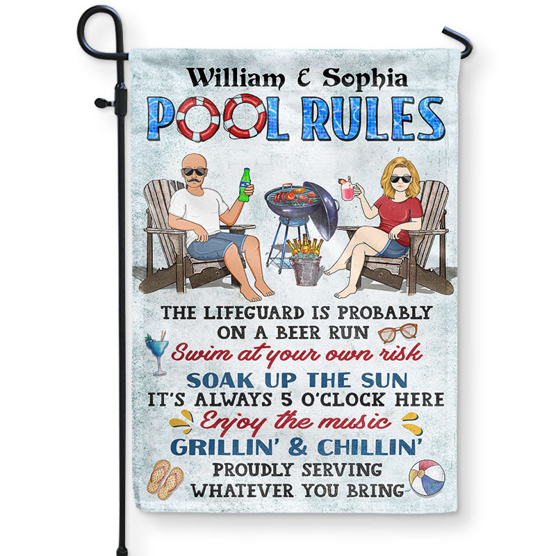 Custom Pool Rules Garden Flag for Couples with personalized design details for meaningful gifting