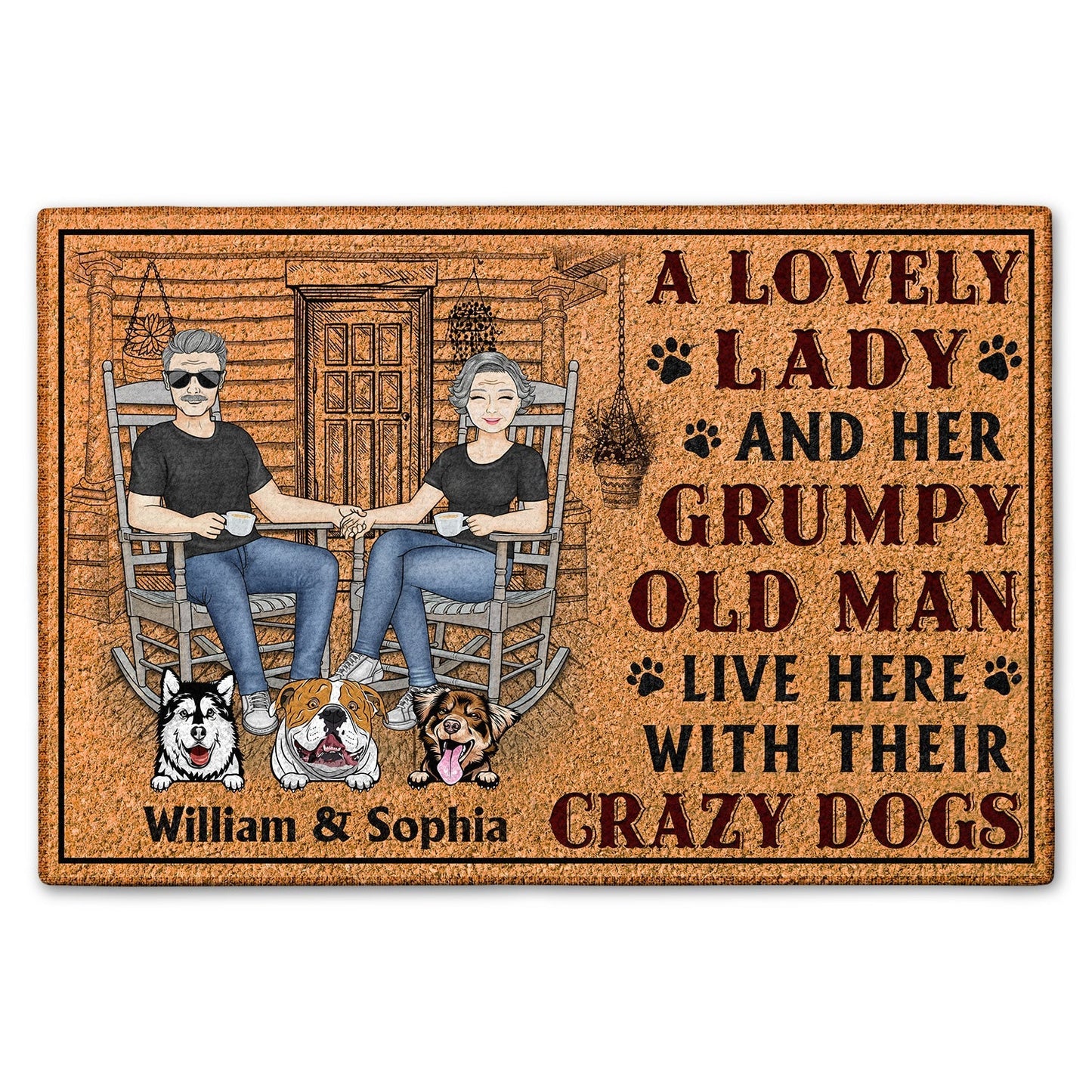 A Lovely Lady And A Grumpy Old Man Live Here - Personalized Custom Dog Couple Doormat
