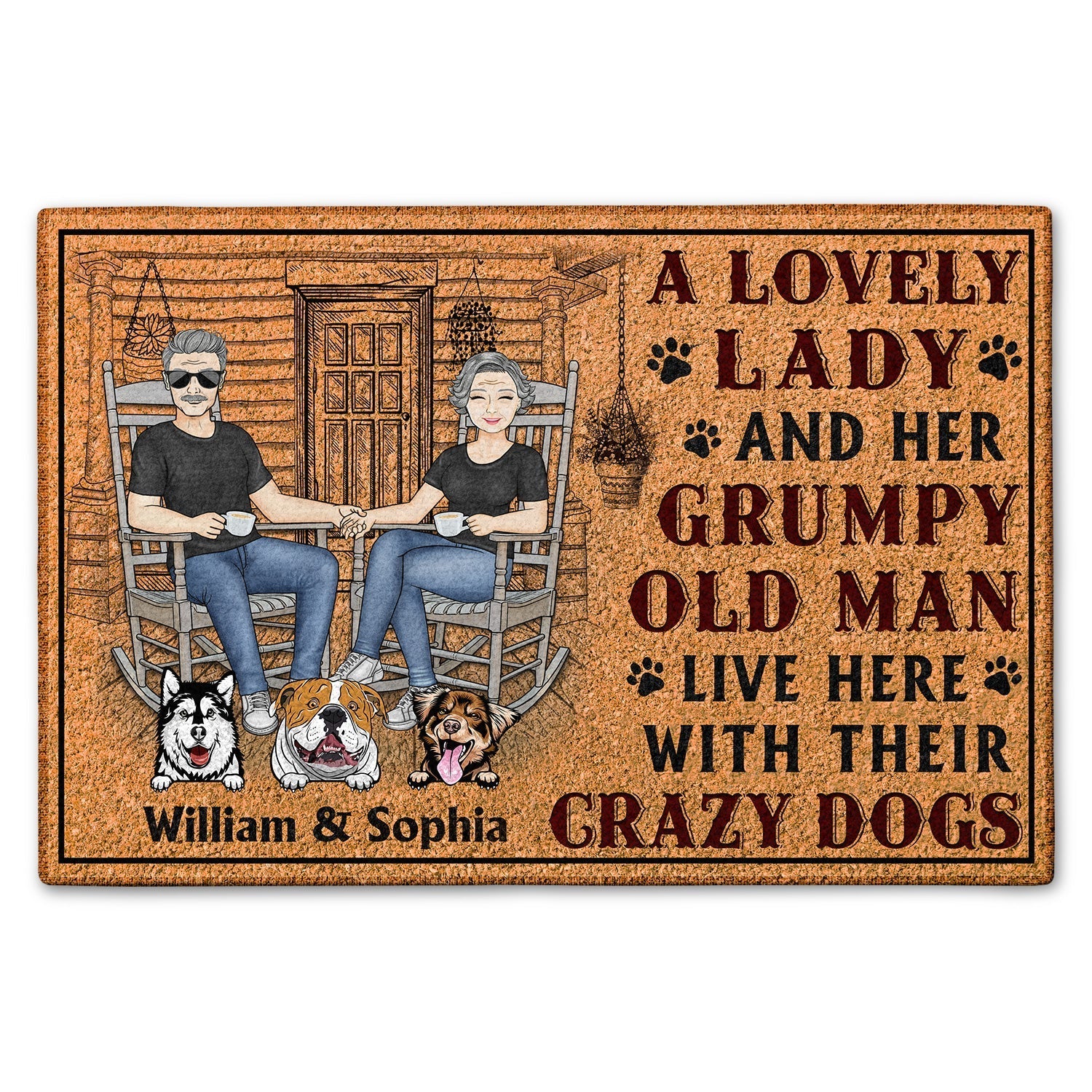 A Lovely Lady And A Grumpy Old Man Live Here - Personalized Custom Dog Couple Doormat