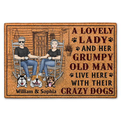 A Lovely Lady And A Grumpy Old Man Live Here - Personalized Custom Dog Couple Doormat