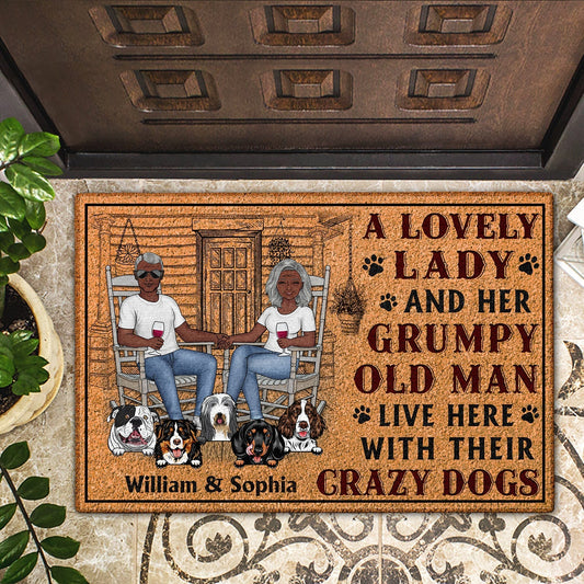 A Lovely Lady And A Grumpy Old Man Live Here - Personalized Custom Dog Couple Doormat