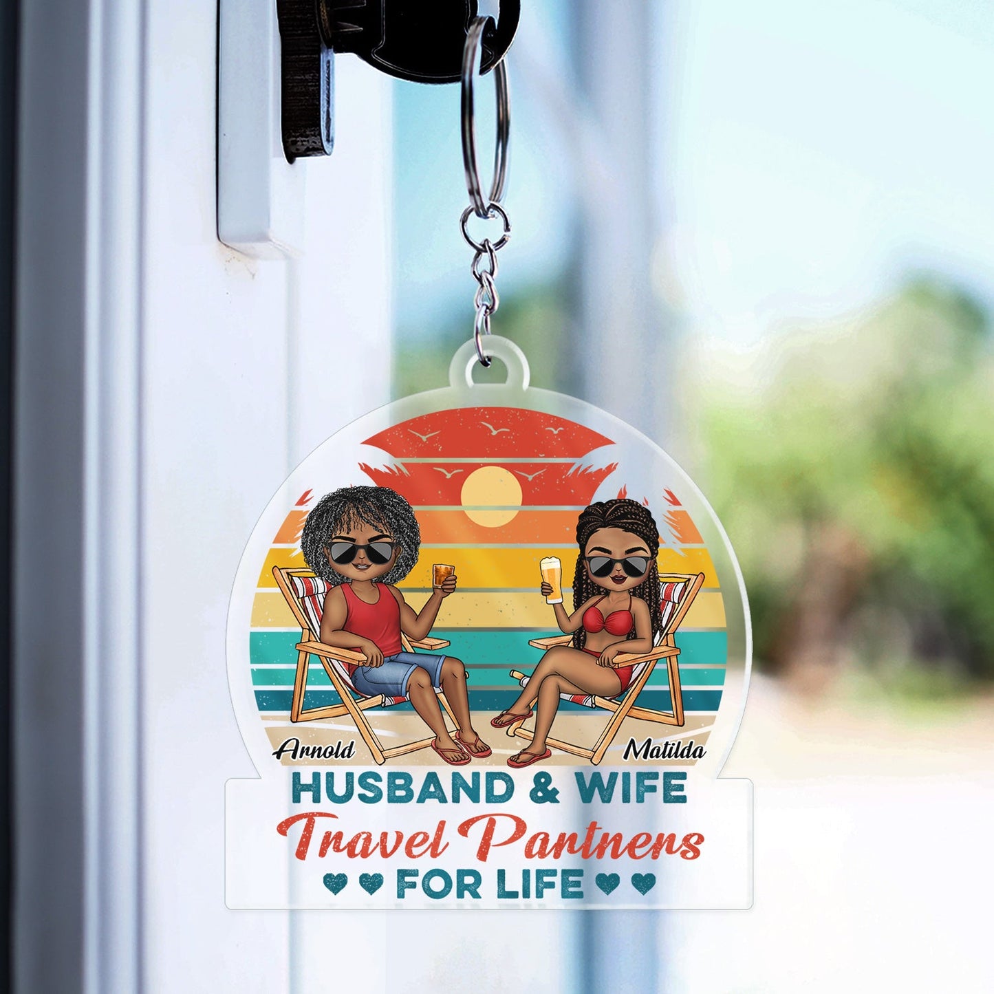 Husband And Wife Travel Partners For Life Beach Traveling Couple - Personalized Custom Acrylic Keychain