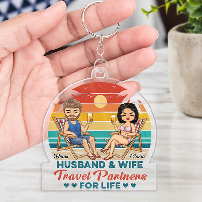 Husband And Wife Travel Partners For Life Beach Traveling Couple - Personalized Custom Acrylic Keychain