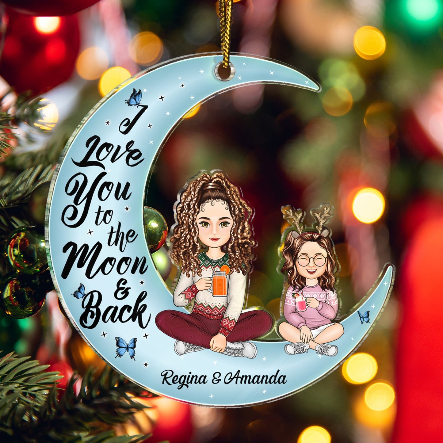 I Love You To The Moon And Back - Christmas Gift For Family, Grandparents, Parents - Personalized Cutout Acrylic Ornament