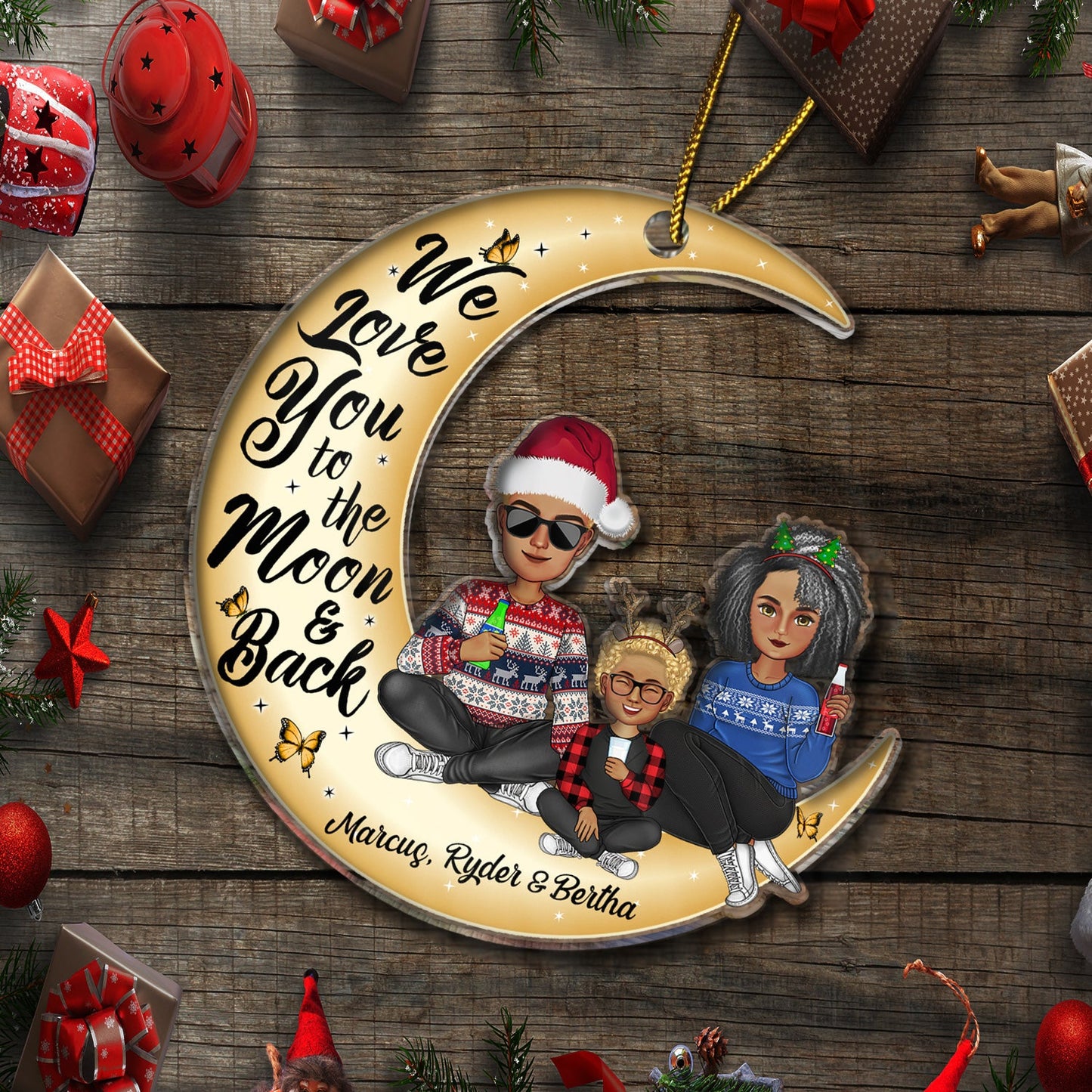 I Love You To The Moon And Back - Christmas Gift For Family, Grandparents, Parents - Personalized Cutout Acrylic Ornament