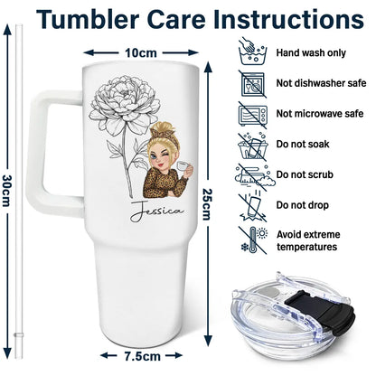 Sketch Girl Bloom Where You're Planted - Personalized Birth Month Flowers Tumbler With Straw