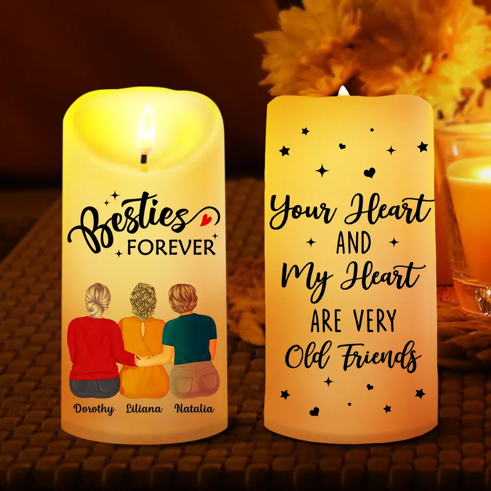 Happy,Gift For Bestie,Gift For Sisters,Gifts For Colleagues - Your Heart And My Heart Are Very Old Friends Friendship - Personalized Flameless LED Candle