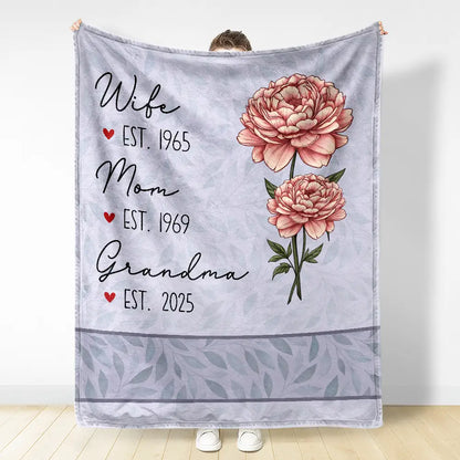 Gift For Grandma,Love,Gift For Mother,Gift For Wife - Mom Grandma Great Grandma Birth Flower - Personalized Fleece Blanket, Sherpa Blanket
