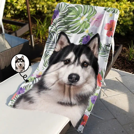 Personalized Tropical Leaves Beach Towel - Custom Pet Photo