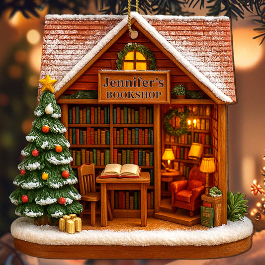 Charming Bookshop Personalized Wooden Ornament - Custom Book Lover Christmas Keepsake Gift