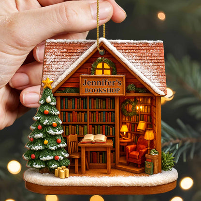 Charming Bookshop Personalized Wooden Ornament - Custom Book Lover Christmas Keepsake Gift