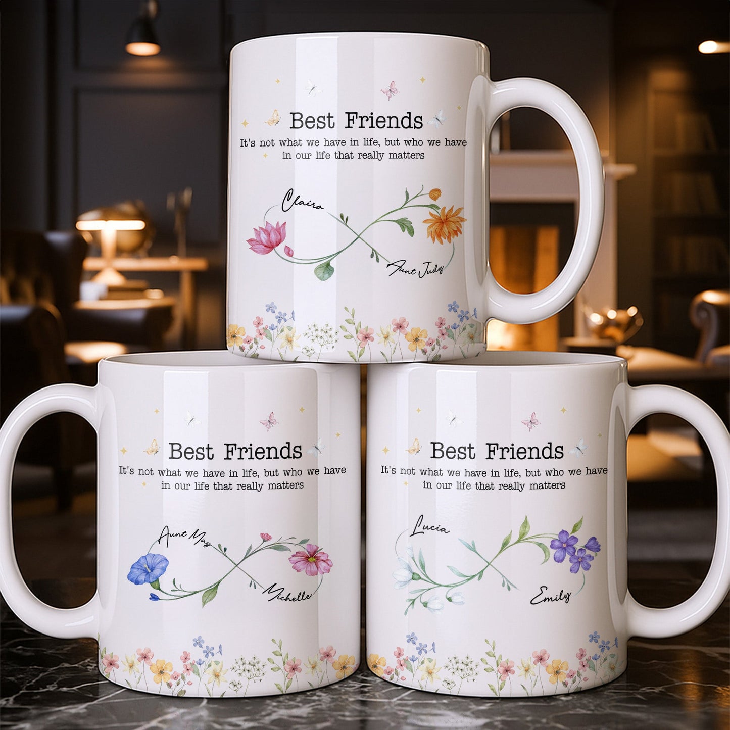 Best Friends Lifes True Treasures - Personalized Custom Flowers And Butterflies Coffee Mug