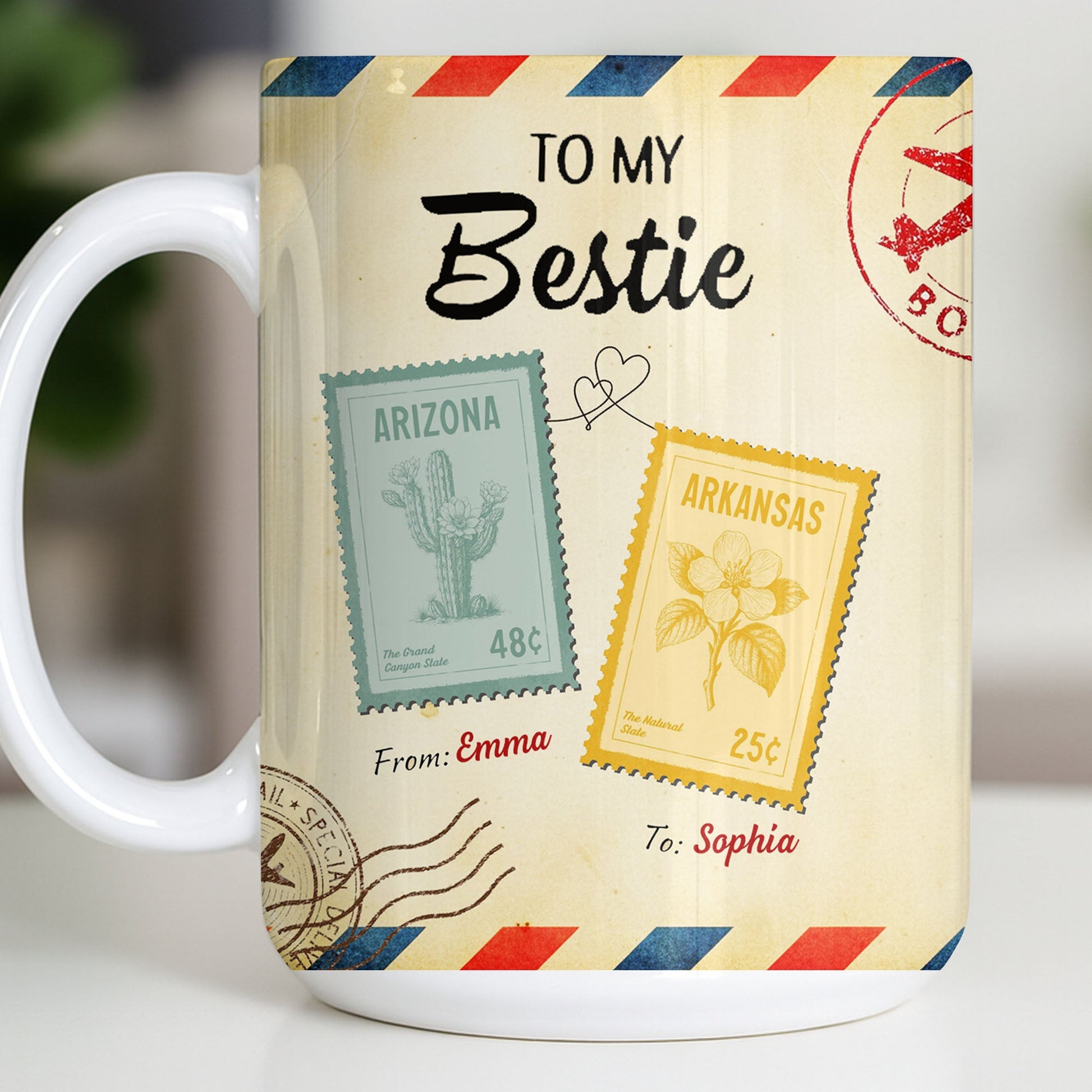 To My Bestie With Postage Stamp Design