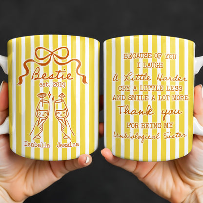 Thank You For Being My Unbiological Sister With Stripes And Wine Glasses