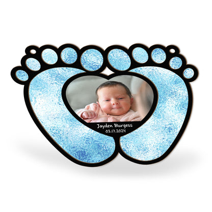 Baby Feet With Love Heart - Personalized Window Hanging Suncatcher Photo Ornament