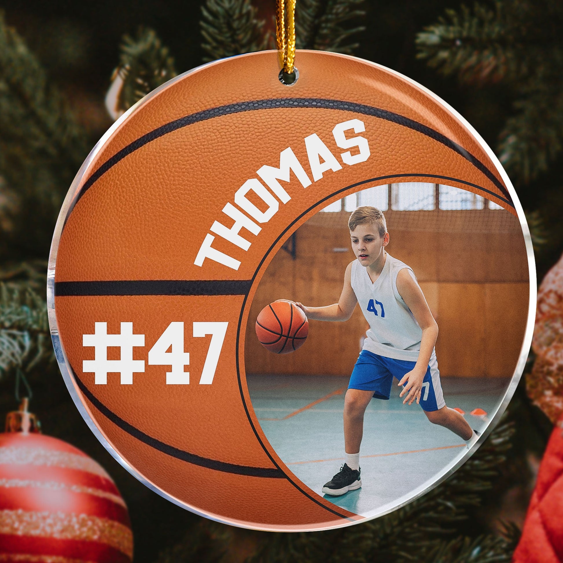 Acrylic Ornament material and size view - Personalized Basketball Photo Ornament