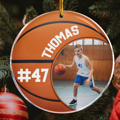 Acrylic Ornament material and size view - Personalized Basketball Photo Ornament