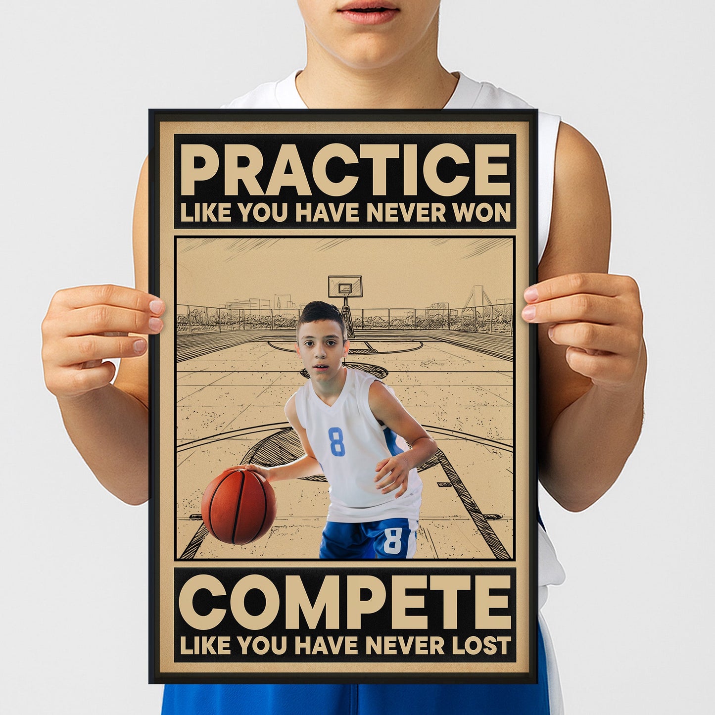 Practice Like You Have Never Won - Personalized Basketball Photo Poster / Canvas