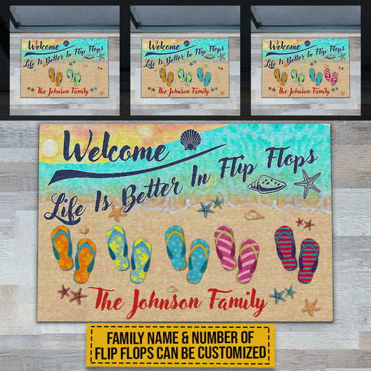 Life Is Better In Flip Flops - Personalized Beach House Welcome Doormat