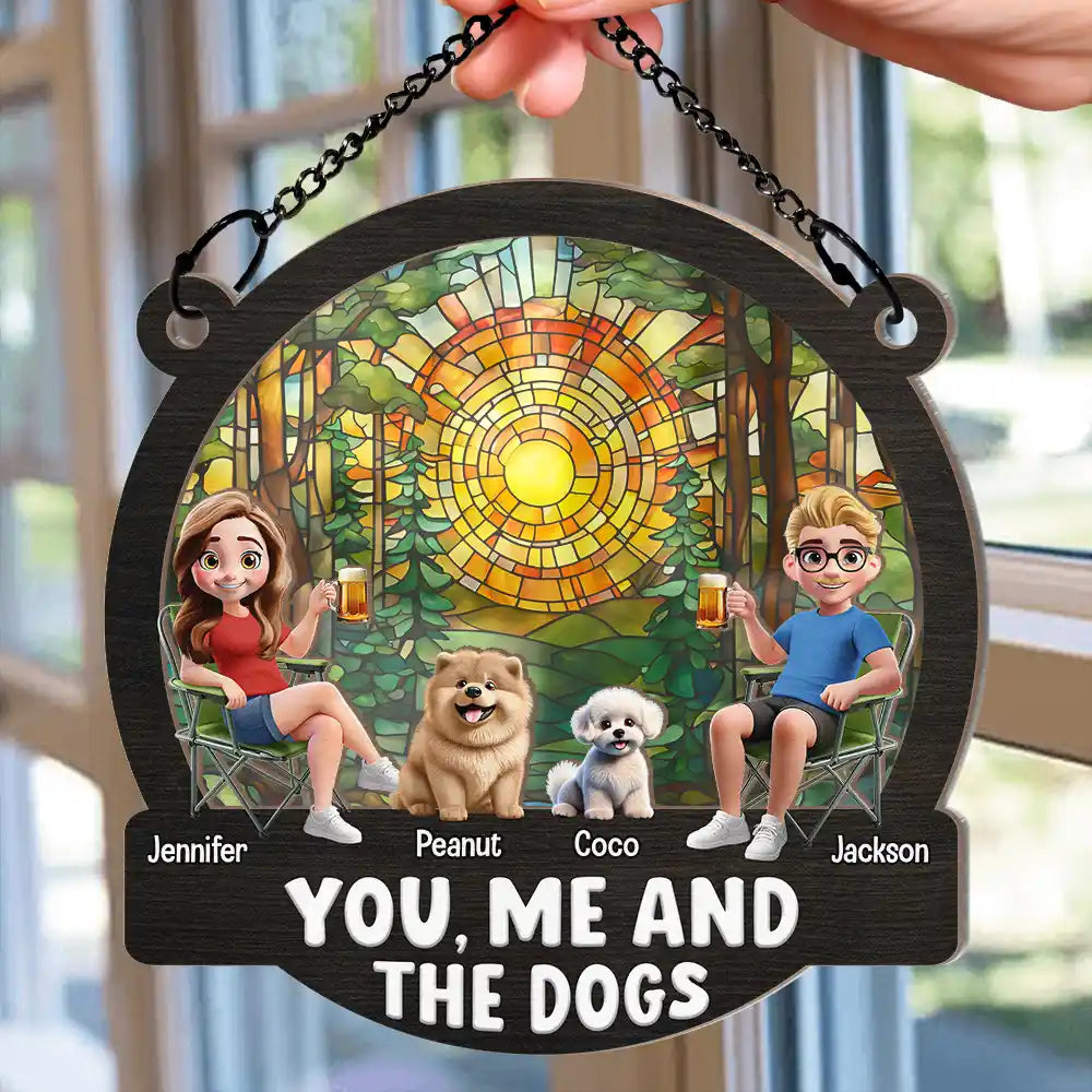 Gift For Couples,Gift For Wife,Gift For Husband,Gift For Boyfriend,Gift For Girlfriend,Pet Lovers,Pet Mom,Pet Dad,Pet Couple,Dog Lovers,Dog Mom,Dog Dad,Dog Couple,Camping,Beach - Beach You, Me And The Dogs - Personalized Window Hanging Suncatcher Ornament