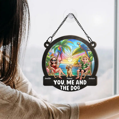 Gift For Couples,Gift For Wife,Gift For Husband,Gift For Boyfriend,Gift For Girlfriend,Pet Lovers,Pet Mom,Pet Dad,Pet Couple,Dog Lovers,Dog Mom,Dog Dad,Dog Couple,Camping,Beach - Beach You, Me And The Dogs - Personalized Window Hanging Suncatcher Ornament