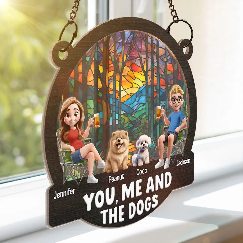Gift For Couples,Gift For Wife,Gift For Husband,Gift For Boyfriend,Gift For Girlfriend,Pet Lovers,Pet Mom,Pet Dad,Pet Couple,Dog Lovers,Dog Mom,Dog Dad,Dog Couple,Camping,Beach - Beach You, Me And The Dogs - Personalized Window Hanging Suncatcher Ornament