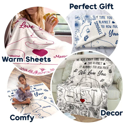 Gift For Couples, Family, Parents, Love - Bear Family This Blanket Reminds You How Much We Love You - Personalized Fleece Blanket, Sherpa Blanket