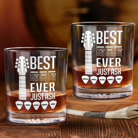 Guitar,Gift For Father,Gift For Grandpa,Happy - Best Dad Ever Guitar Headstock Custom Kid Names - Personalized Whiskey Glass